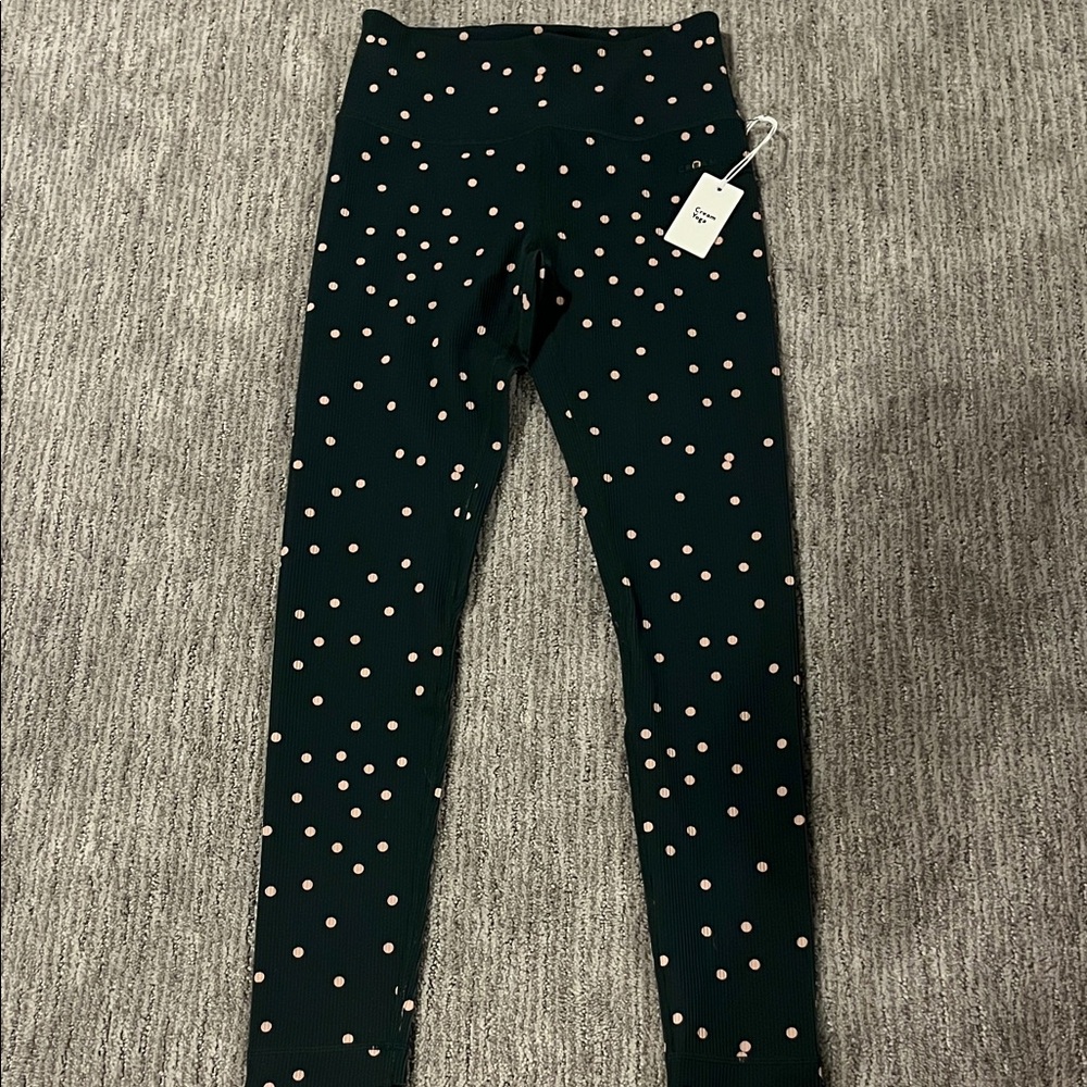 Dark green cream yoga Leggings with Pink Polka Dots